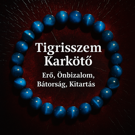 Elegáns kék tigrisszem gyöngyökből készült karkötő fekete háttéren