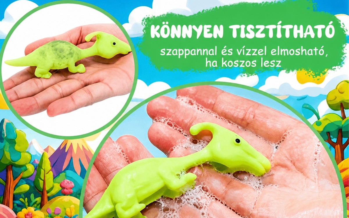 RepüljDínó rugalmas dinoszaurusz játék szappannal és vízzel egyszerűen tisztítható